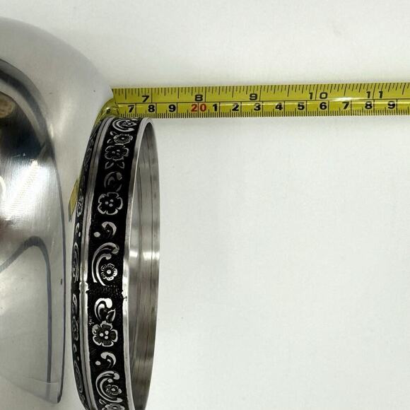 Oneida Custom 18/8 Stainless Ice Bucket MCM Ornate Floral Trim with Black Inlay - Picture 11 of 14